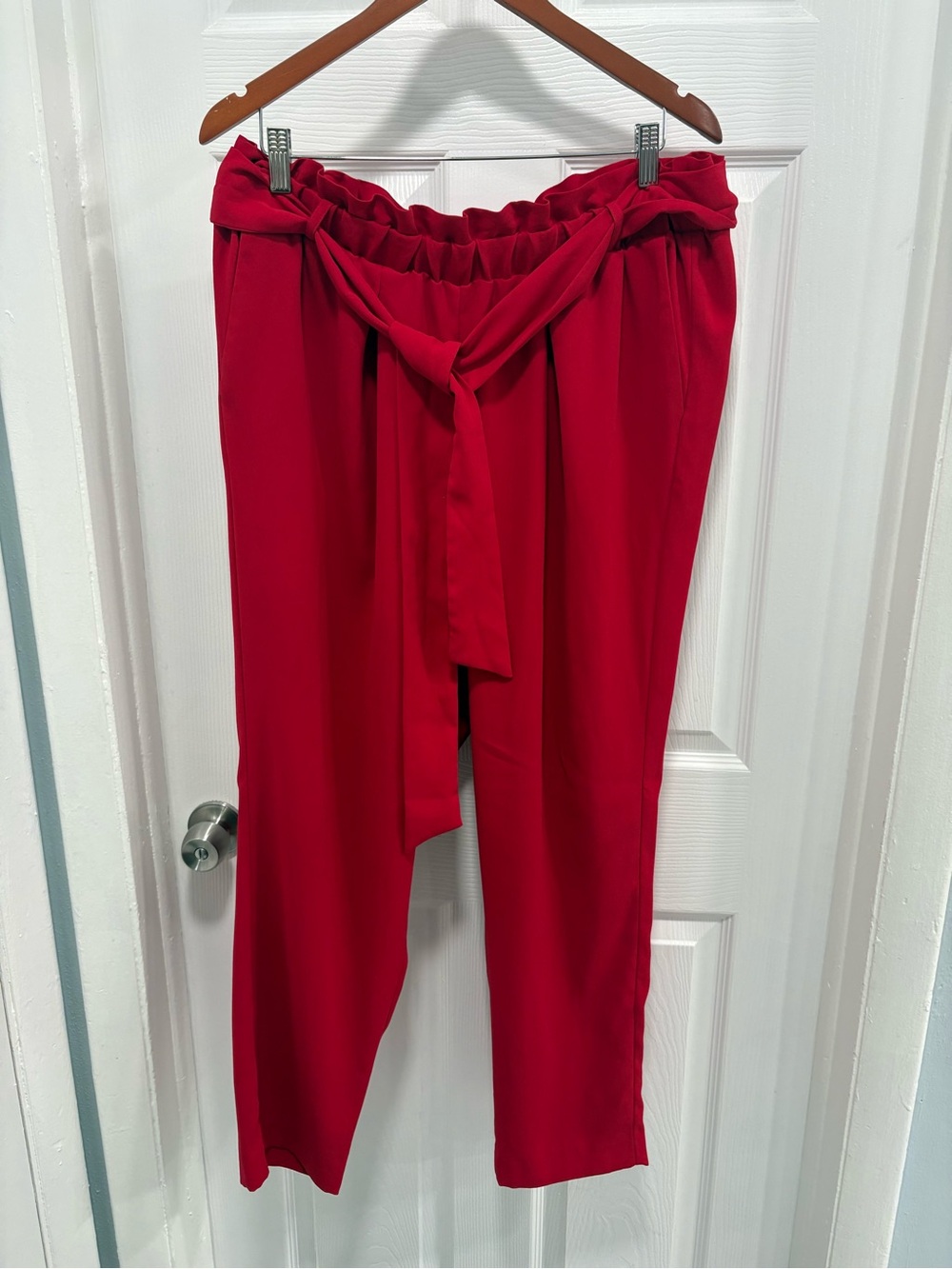 Lane Bryant Vibrant Red Tie-Waist Paperbag Trousers